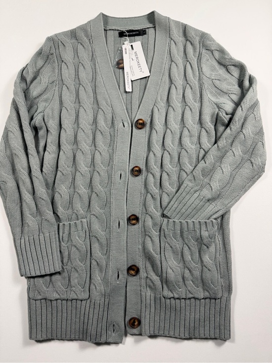 Merokeety Sweaters - MEROKEETY Gray Cable Knit Grandpa Cardigan Sweater NWT L Pockets Fisherman Knit